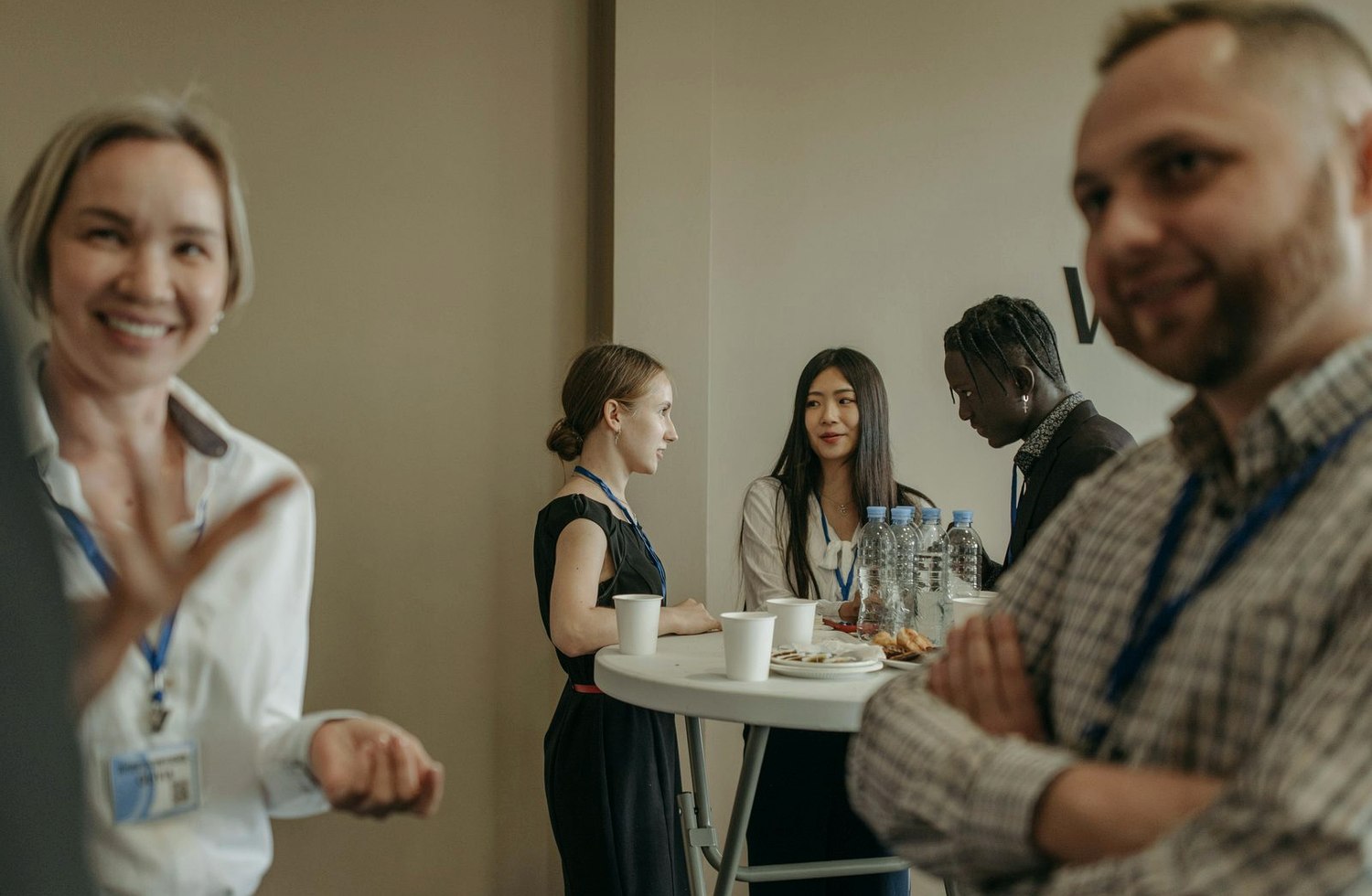 Professionals networking at a business event
